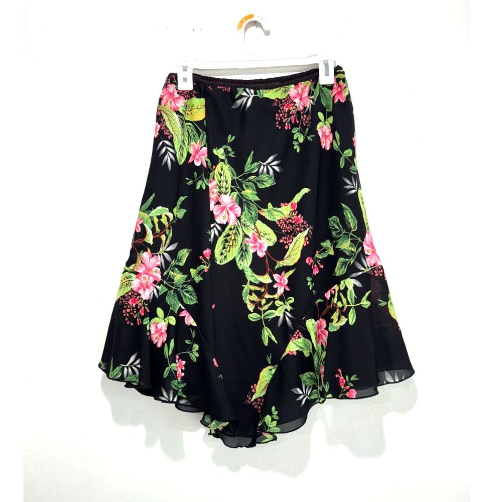 Versailles Y2K pull on skirt asymmetric tropical summer resort ruffle hem womenL